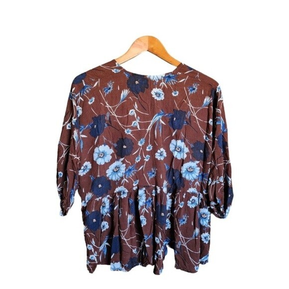 Faithfull the Brand Melia Babydoll Top Size XS Relaxed Fit Brown Blue Floral - Picture 2 of 6